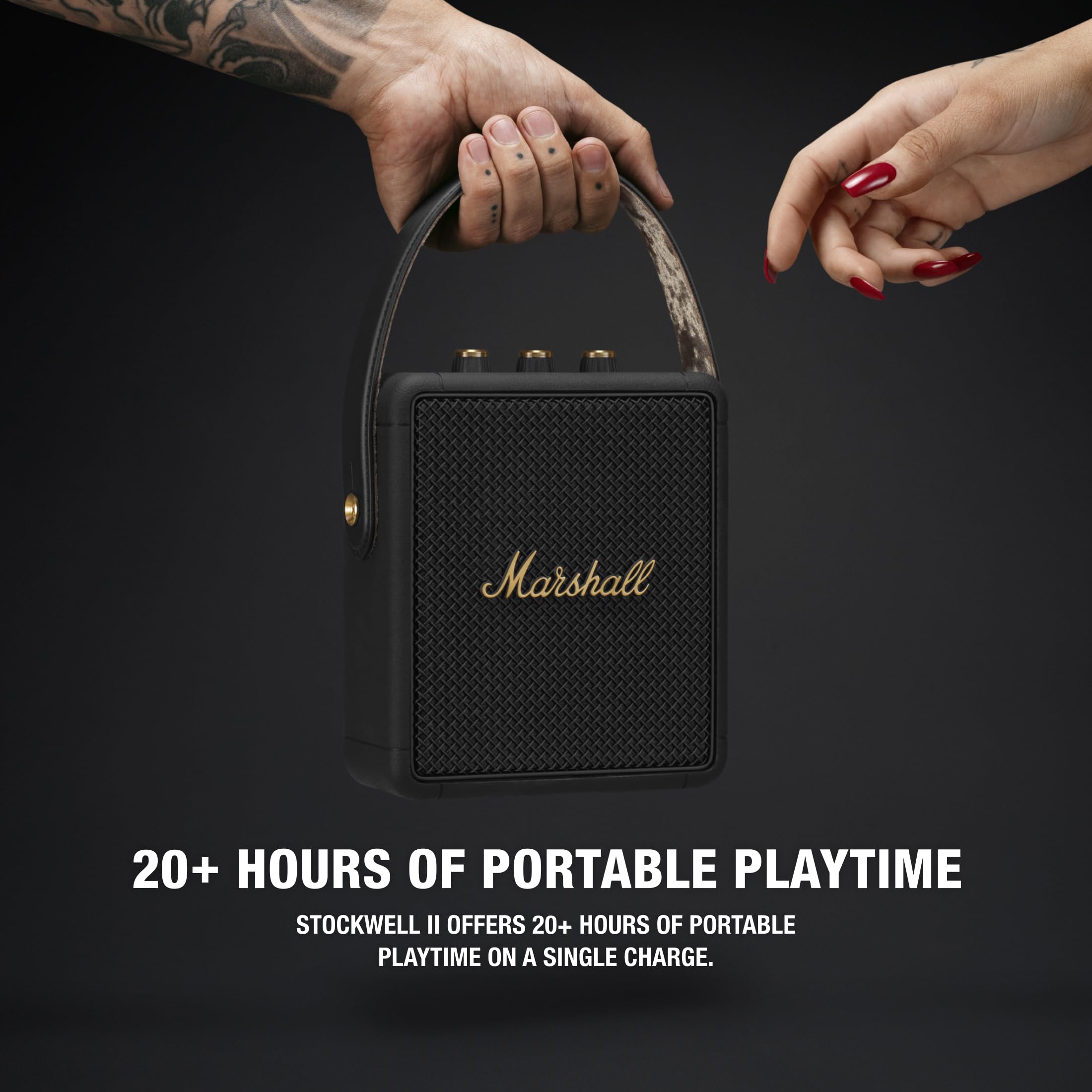 marshall-stockwell-ii-portable-bluetooth-speaker-black-and-brass-20-hours-playti image 2
