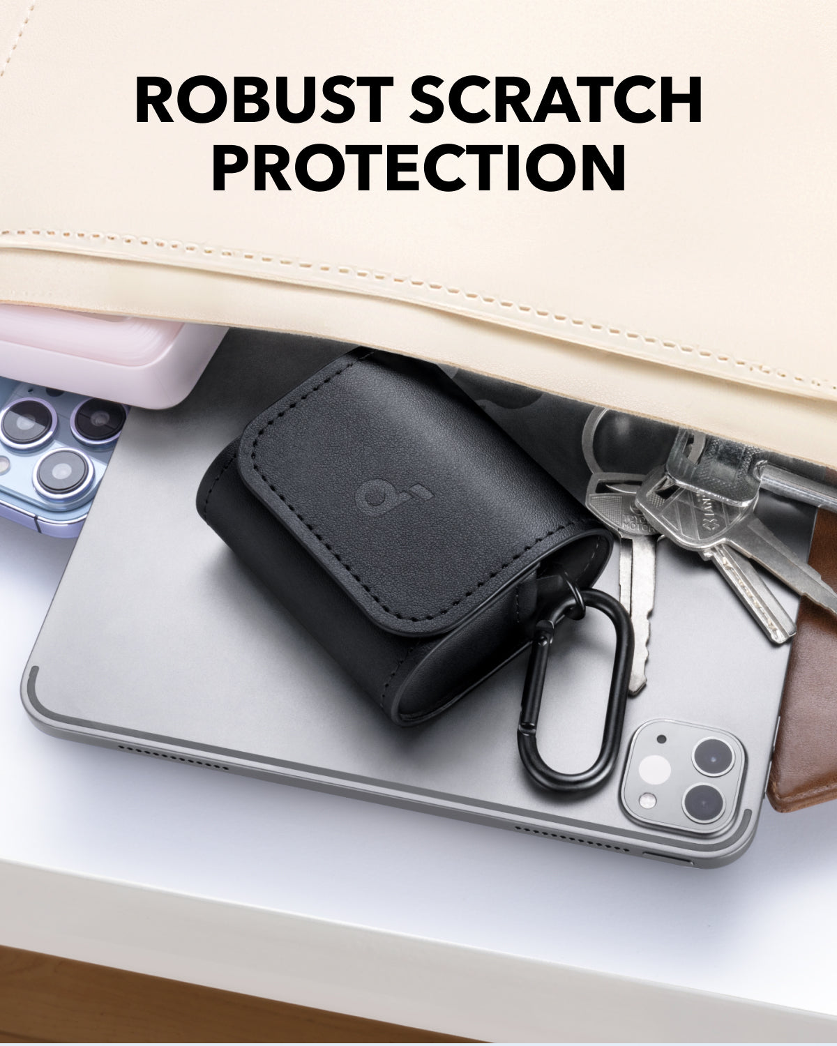 anker-soundcore-earbuds-travel-case-pu-leather-magnetic-snap-carabiner-universal image 3